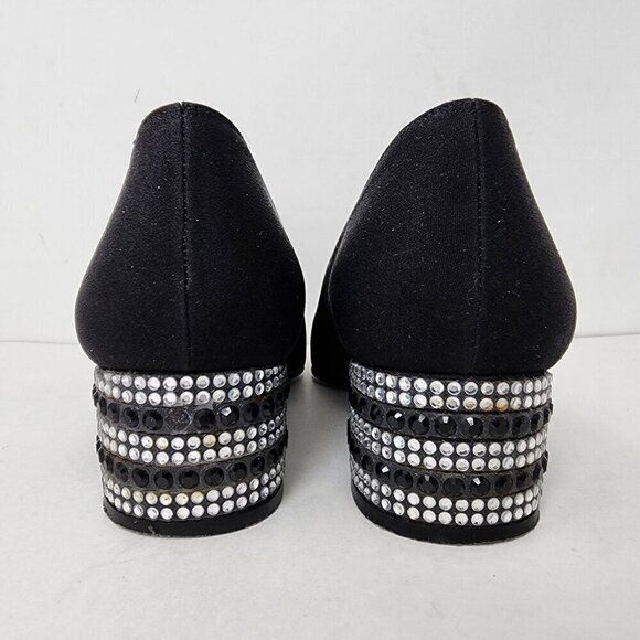 Stuart Weitzman Dressy Black Satin Block Heel with Rhinestons, Women's 7.5 AAA - Picture 6 of 16